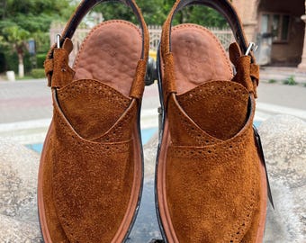 Mens Handmade Peshawari Chappals | Genuine Rust Brown Suede | Traditional Sandals | SoleMehal Exclusive