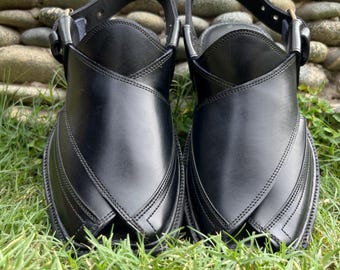 Genuine Black Leather Peshawari Chappal | Handmade Mens Sandals | Traditional Foot Wear | SoleMehal Exclusive