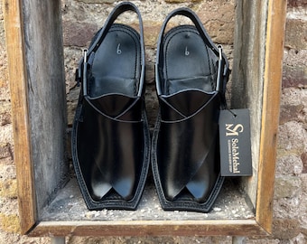 Handmade Black Leather Peshawari Chappal | Traditional Charsadda Chappal | SoleMehal Exclusive