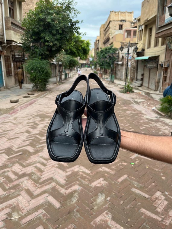 Men’s Black Leather Square Toe Sandals Handmade Kaptaan Chapel Size 8.5 Amazon.com: Black Sandals, Gents Shoes, Handmade Peshawari  main image 2