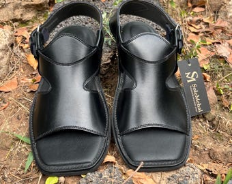 Handmade Black Leather Panjadara Chappal | Peshawari Chappal | Traditional Sandals | SoleMehal Exclusive
