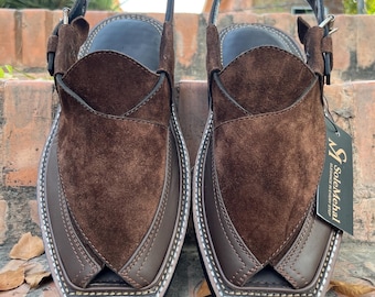 Handmade Dark Brown Suede Peshawari Chappal | Kaptaan Traditional Footwear | SoleMehal Exclusive