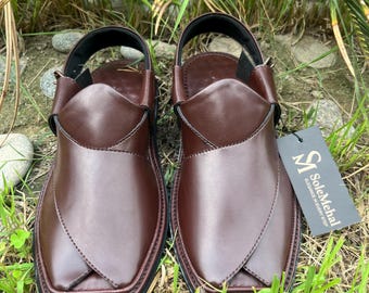 Handgefertigte Mahagoni Braun Peschawori Chappal | Echtleder | Sandalen für Herren | Trachtenschuhe | Exklusiv bei SoleMehal