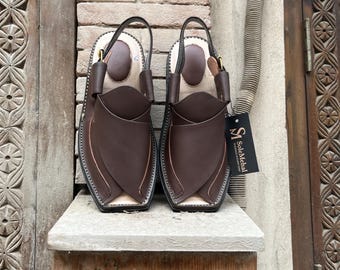 Handmade Dark Brown Leather Peshawari Chappal | Traditional Peshawar Zalmi Chappal | SoleMehal Exclusive