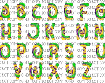 Mardi Gras Sublimation Alphabet PNG PDF download
