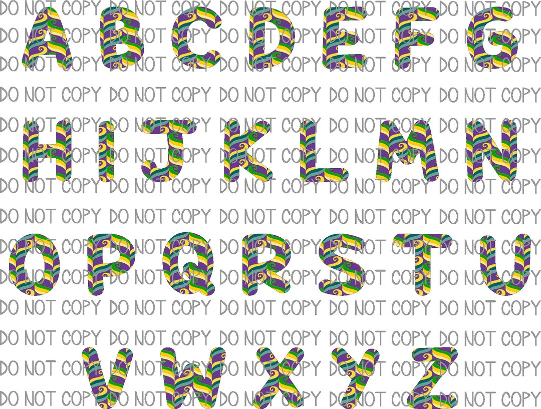Mardi Gras Sublimation Alphabet PNG PDF Download Fun COLORS - Etsy