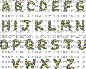 Mardi Gras Sublimation Alphabet PNG PDF download fUN COLORS