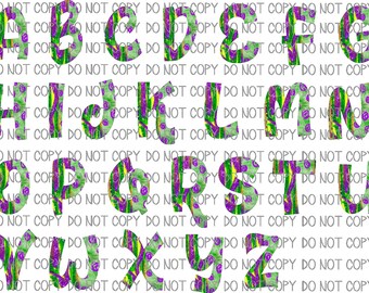 Mardi Gras Sublimation Alphabet PNG PDF download Watercolor