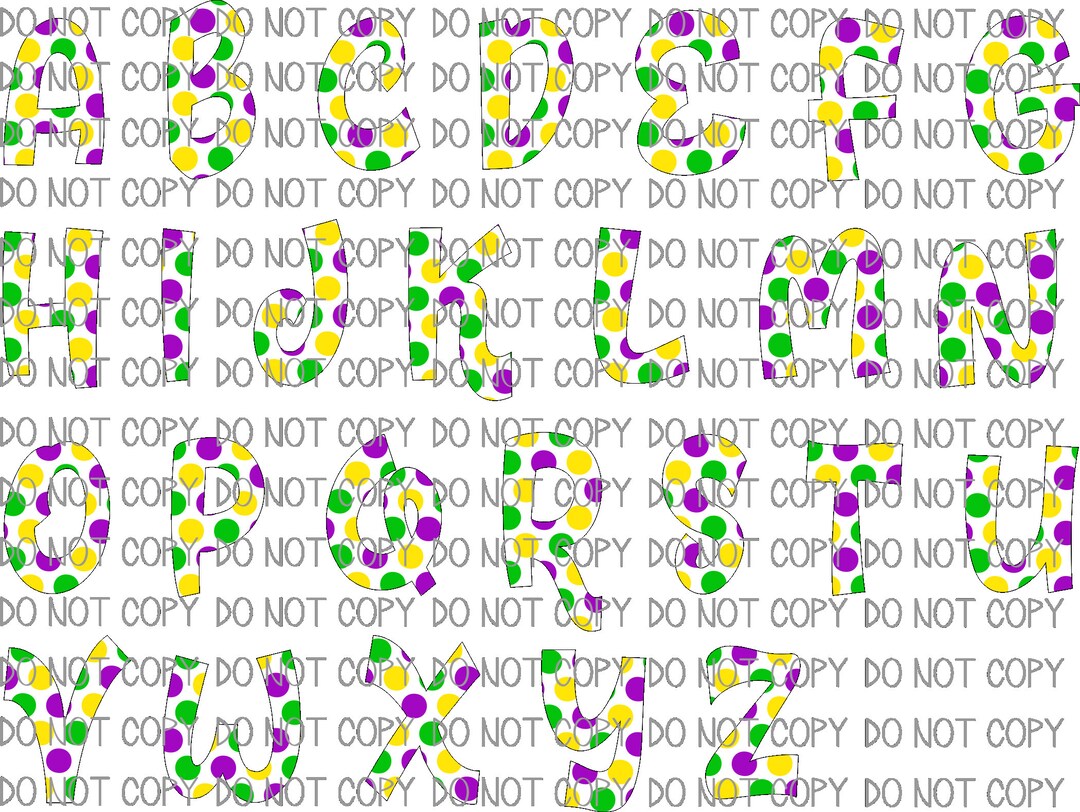 Mardi Gras Sublimation Alphabet PNG PDF Download Polka Dot - Etsy