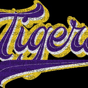 Tigers word aRt  Purple and Gold sublimation dEsign PNG Distressed