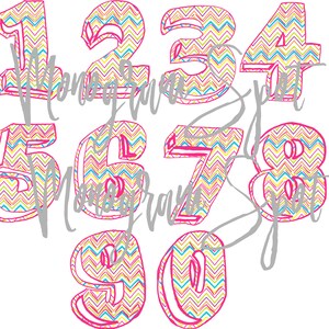 Numeric White Multicolor Chevron. Digitial File Only! Numeric Doodle Numbers for Sublimation. Zip Code Design