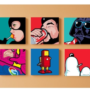 Comic Pop ART Superheroes Bundle Six Vibrant Wall Art Bedroom Decor Prints Square Pop Art Comic Book Inspired Unique Funny Instant Download