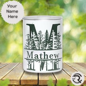 Personalized Nature Monogram Travel Mug: 12oz Insulated Stainless Steel Coffee Cup