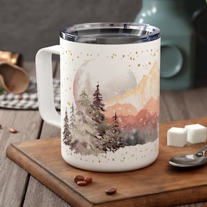 Mountains are Calling Insulated Steel Travel Mug with Lid and Handle - Camper Mug - Custom Name Coffee Mug - Insulated Mug - Gift for Her