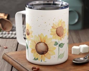 Sunflowers PERSONALIZED Insulated Travel Mug | Floral Prints | Sunflower Mug | Cherry Lake Studio Mug