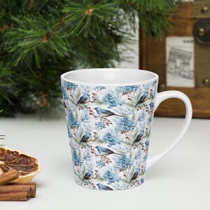Bluebird Watercolor Latte Mug: Cottagecore Coffee Cup, 12 oz