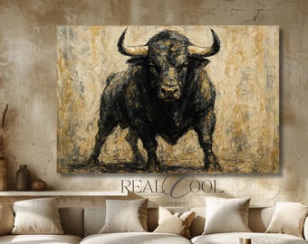Charging Bull Canvas Print – Original Black Gold Platinum Western Art Print