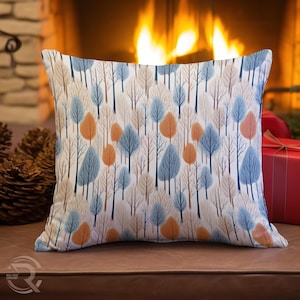 Skandinavischer Wald Kissen: Aquarell Bluebird Design, Linen Feel