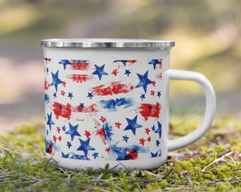 Patriotic Stars and Stripes Enamel Camping Mug