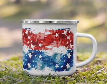 Red White and Blue Enamel Camping Mug