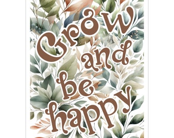 Grow And Be Happy Greenery Art Print | Farmhouse Decor | Cherry Lake Studio