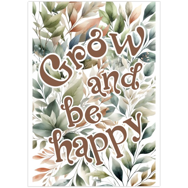 Grow And Be Happy Greenery Art Print | Farmhouse Decor | Cherry Lake Studio