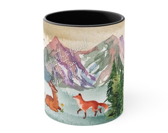 Walking with a Friend Ceramic Accent Mug | Watercolor Deer | Watercolor Fox | Watercolor Landscape | Cherry Lake Studio Mug