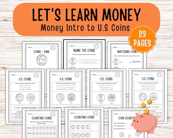 US-Münzen-Übungsseiten: Geld zählen Lernarbeitsblätter (Digitaler Download)