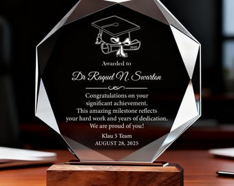 Premios de cristal personalizados para graduación universitaria, regalo de graduación de maestría, regalo de graduación de doctorado, trofeo de cristal de graduación 2026