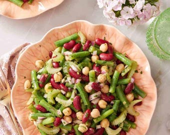Three Bean Salad Recipe Healthy Vegan Salad Instant Download Printable Recipe Easy Summer Side Dish Digital Recipe Card PDF, Digital Recipe
