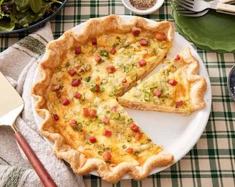 Homemade Ham and Cheese Quiche Recipe Classic Breakfast Brunch Dish | Easy Egg Pie with Flaky Crust digital Recipe Download