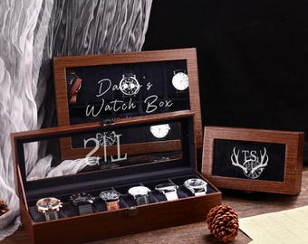 Personalised Watch Box for 3 6 10 slot Watches Storage,Custom watch box,Gift for Grandpa,Wooden Watch Box Engraved,Mens watch Accessories