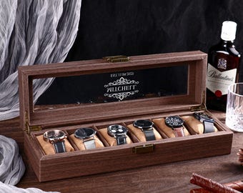 Personalised Brown Leather Watch Box for 3 6 12 slots Watches Storage | Custom Watch Cases for Men | Anniversary Gift for Husbands