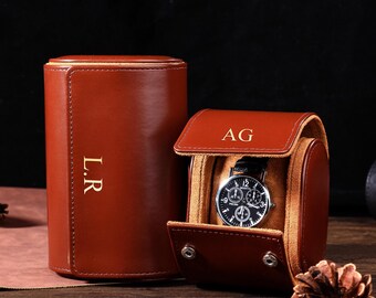 Personalized Leather Watch Box, Monogrammed Watch Holder, Valentines gift for husband, Boyfriend gifts