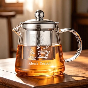 Personalization Glass Teapot With Infuser, Heat Resistant Borosilicate Glass, Gifts For Him or Her, Unique Housewarming Gifts for Tea Lovers