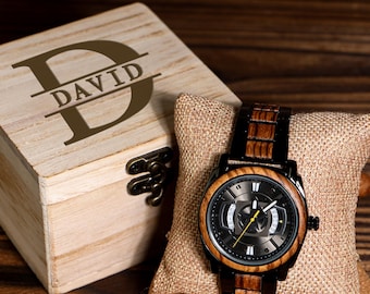 Engraved Wood Watch & Gift Box,Engraved Wood Watch,Mens Wood Watch,Gifts for Him,Boyfriend Gift,Gift for Dad,Luxury Gifts For Husband