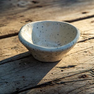 Handmade Ceramic Sauce Bowl: Speckled White Pottery Mini Bowl