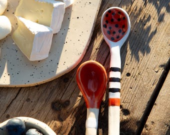Handmade Ceramic Tea Spoon: White Clay, Glossy Glaze