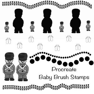 Procreate Stamp Brushes Baby Border Builder Soldier Feet Dots Pattern Brush Set iPad Instant Download