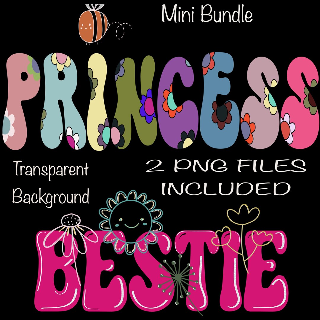 Princess Bestie PNG Bundle, Girly Typography Clip Art (digital Download ...