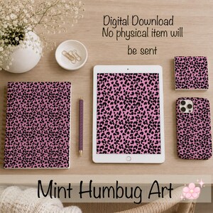 Pink Leopard Print Device Bundle | Phone Wallpaper, Apple Pencil Skin, Mug Wrap & Notebook Cover | Digital Download