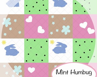 Seamless Easter Bunny Pastel Checkerboard Digital Paper for scrapbook craft supply fabric sublimation