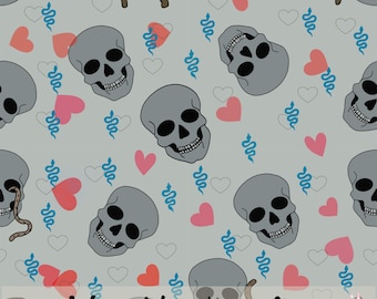Halloween Skull Seamless Pattern | Pink Hearts Digital Paper | Gothic Scrapbook Paper | Spooky Background PNG