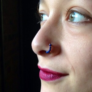 14K Gold wrapped Lapis Lazuli Gemstone Nose Ring/ .930 Argentium silver image 4