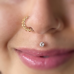 Faceted Citrine Gemstone Nose Ring in Argentium Silver, 14K Gold, Rose Gold
