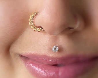 Faceted Citrine Gemstone Nose Ring in Argentium Silver, 14K Gold, Rose Gold