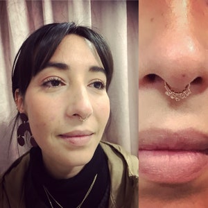 Aangepaste gefacetteerde Swarovski-kristal Septum-ring, 14k goud/roségoud/930 Argentium zilver
