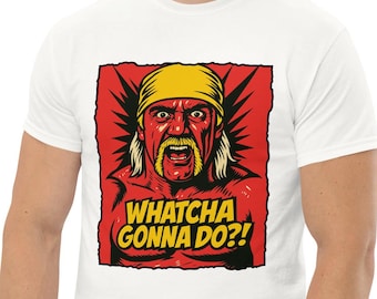 Retro Wrestling Icon Tee – Bold Pop-Art “WHATCHA GONNA DO?!” Graphic Shirt