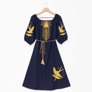 Embroidered Dress, Hand Embroidered, Blue Embroidered Dress, Ukrainian Dress, Vyshyvanka Dress, Ukrainian Vyshyvanka, Linen Dress