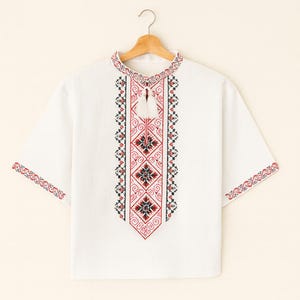 White Embroidered Shirt, Linen Vyshyvanka Men, Slavic Boho Shirt, Short Sleeve Natural Clothing, Mens Fashion Linen Shirt, Gift For Him
